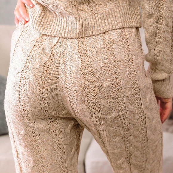 A. Peach Cable Knit Wide Leg Pant - Picture 3 of 10